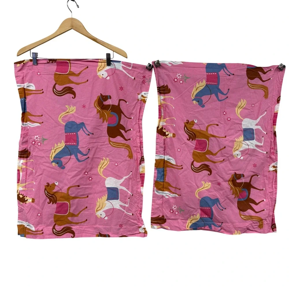 Wildkin Olive Kids Pink Horse Pony Print Cotton Pillowcase Set of 2 bedding sham